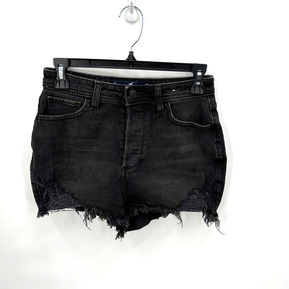 Hollister Button Fly Curvy Ultra High Black Mom Denim Shorts 3" //26 - Picture 1 of 7